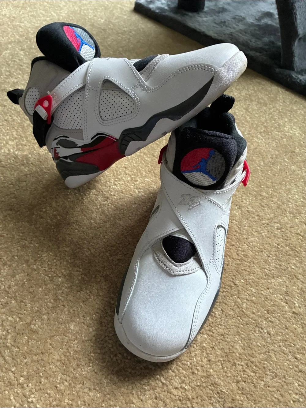White Basketball Sneakers with Red & Gray Accents Jordan bug bunny